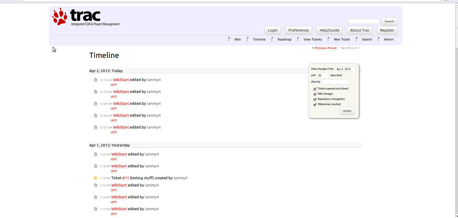 Trac LighterTheme timeline