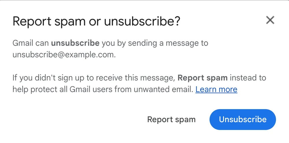 The Gmail prompt when you click Spam, sometimes