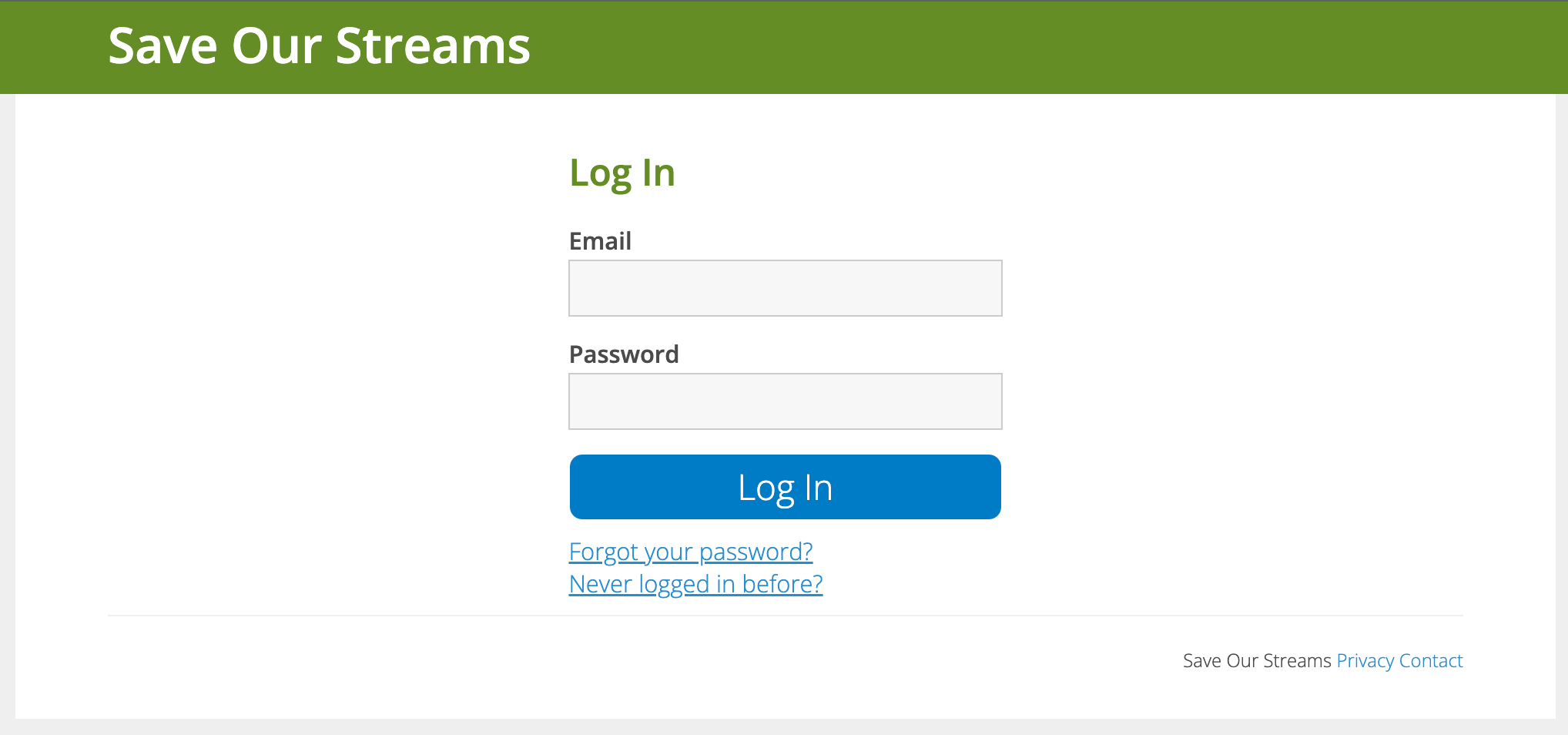 The login screen for end users with default templates and styling